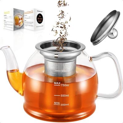 Glass Teapot 33oz 1000ml Teapot with Removable Infuser Clear Tea Pot for Loose Leaf Tea and Blooming Tea Stovetop Safe Glass Te