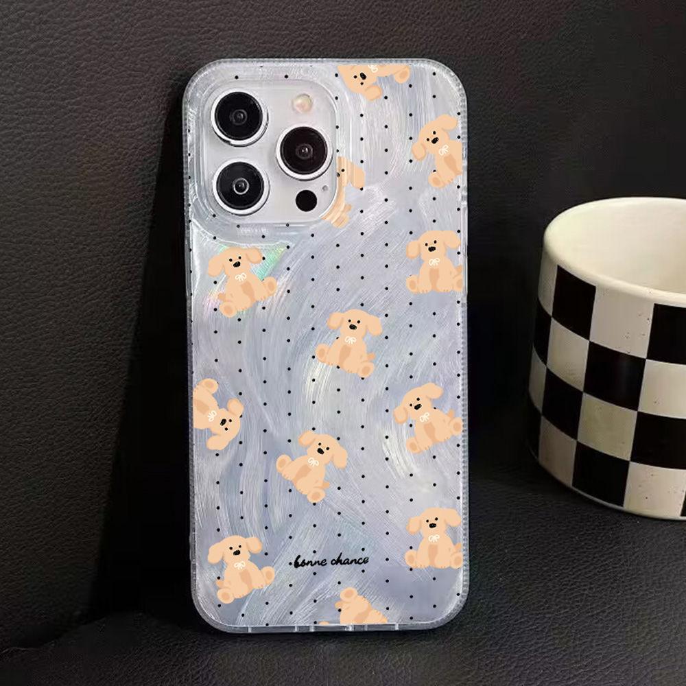 Polka dot bear doll for iPhone17promax Apple 16 laser phone case 14/13 large hole 15