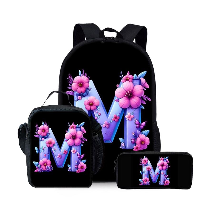 Nieuw Engels Alfabet Patroon Drie Delig Set Rugzakken voor Jongens en Meisjes Beste Cadeaus 2D Platte Cartoon Schoolrugzak voor Kinderen