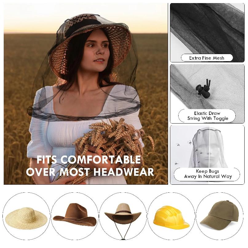 Outdoor Mosquito Head Mesh Nets, Gardening Hat Insect-Proof Hat For Hiking Camping Fishing Outdoor Mosquito Head Mesh Nets