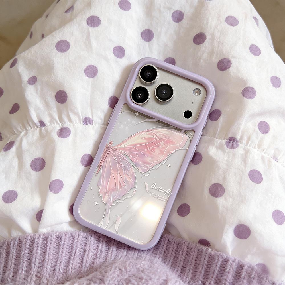Pink Butterfly Transparent Phone Case for Apple 17 Pro Max, Drop-Proof & Full Coverage for iPhone 16/15/14, Stylish for Women