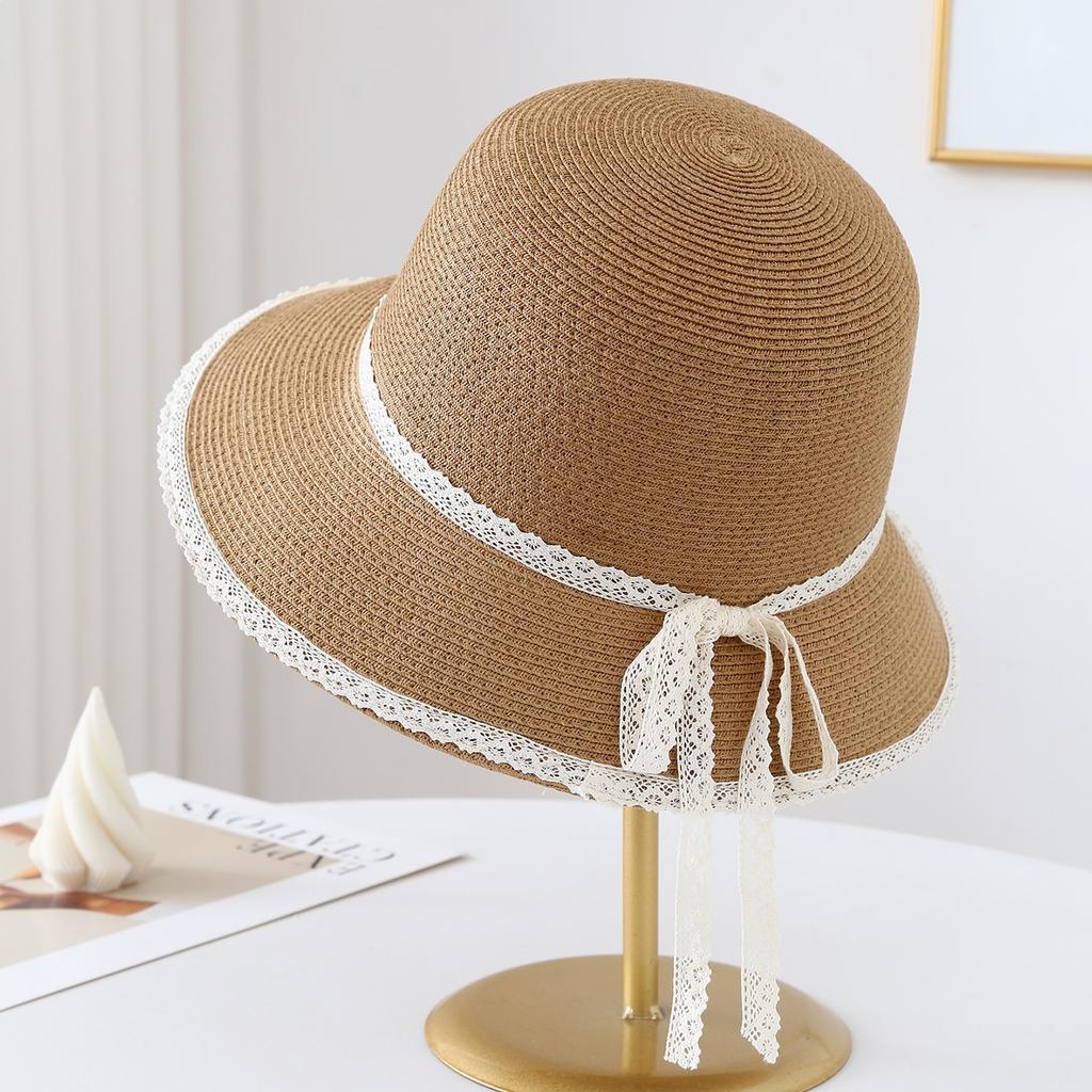Summer Wide-Brimmed Straw Hat for Women with Ribbon Versatile Vacation Seaside Beach Hat
