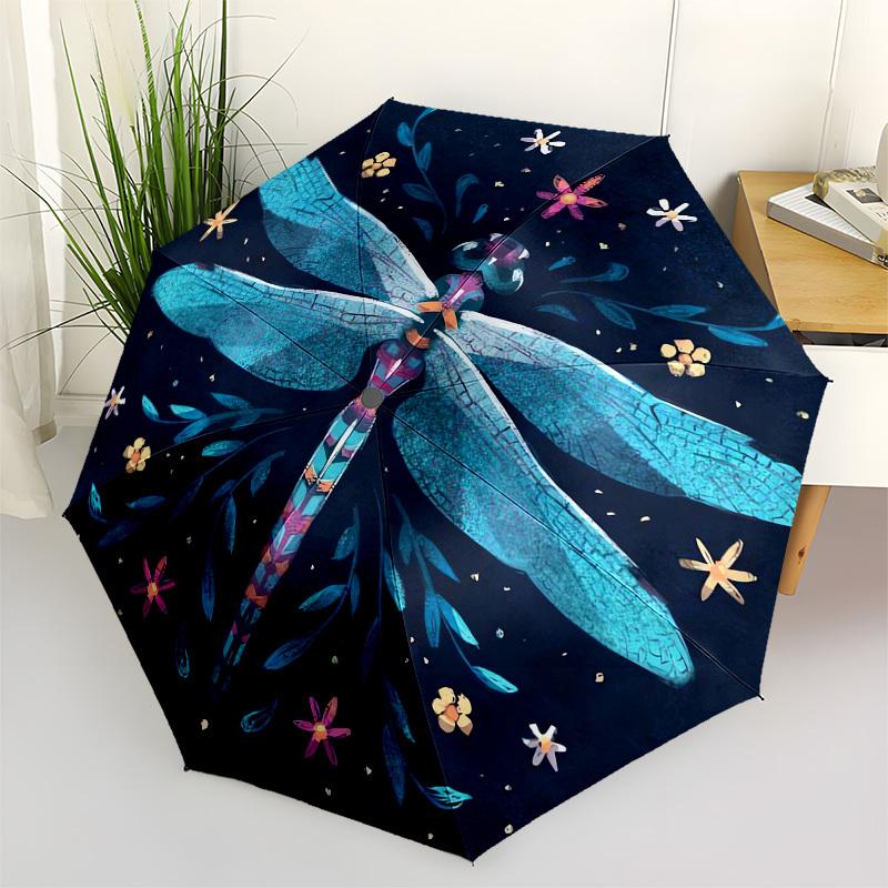 1pc Dragonfly Symphony: A Whimsical Nighttime Dance Umbrella with Plastic Handle,Suitable for All Seasons UmbrellaPT586