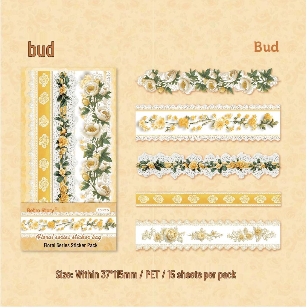 RetroStory Floral Lace Trim PET Stickers for Scrapbooking and Journaling