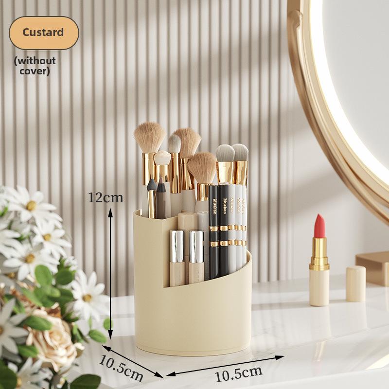 Rotatable Transparent Cosmetics Organizer: Dustproof Makeup Brush Holder & Lipstick Rack