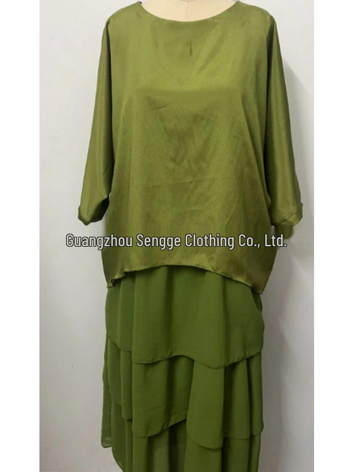 2024 Chiffon Mesh Bat Sleeve Round Neck Long Dress