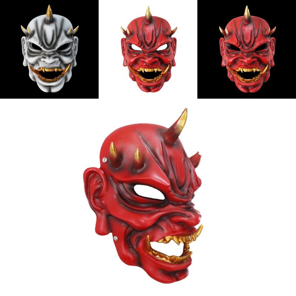 Playful And Red White Resin Mask Of The Japanese Demon King Great For Halloween Festivals And