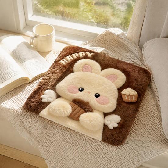 Cute Puppy Pattern Pad Plush Animal Chair Pad, Square Cozy Seat Cushion, Cat Pattern, 15.8 Comfortable Office Cushion x Inch with Non-Slip Backing for