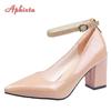 Aphixta New 2.75Inch Pimp Buckle Patent Leather Shoes Women Pumps Leisure Red Official Pointed Toe Plus Size 50