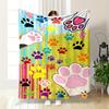 Colorful Paw Print Pattern Flannel Blanket for Bedroom, Living Room, Sofa, and Nap