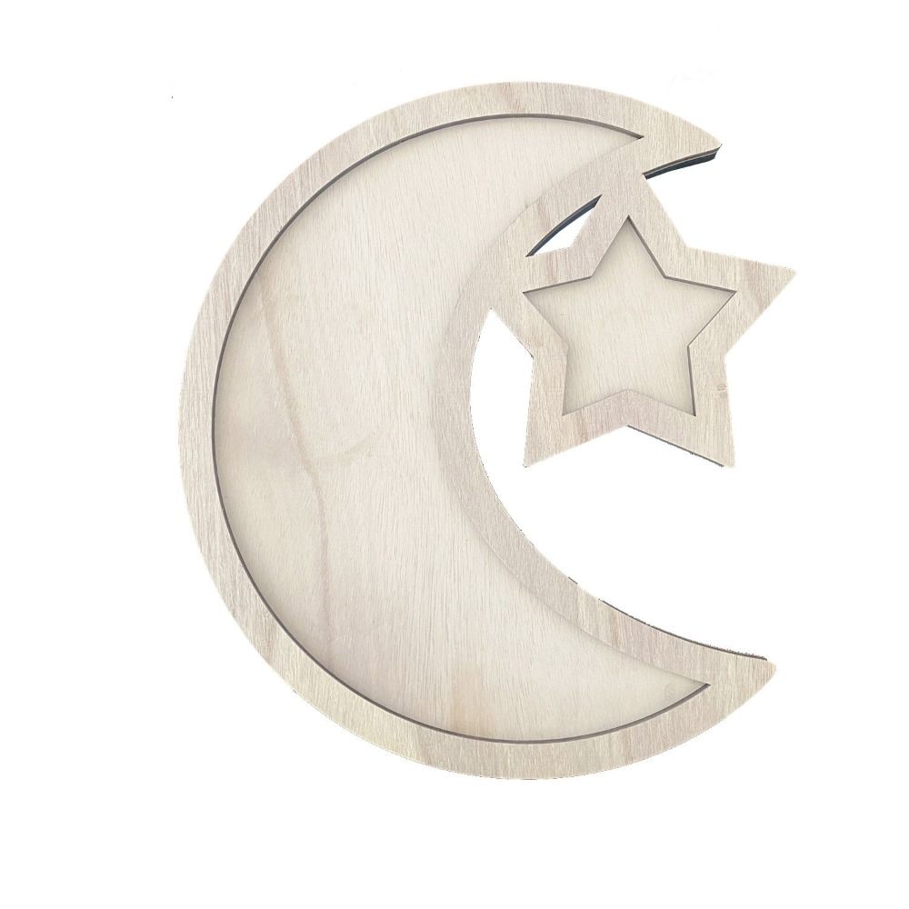 

Islamic Mubarak Food Tray Wooden Dessert Serving Tray Table Decoration Ornament Festival Decor 03