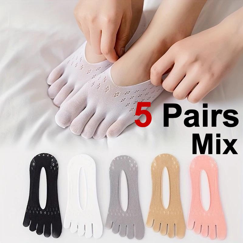 1/5 Pairs Women Split Finger Invisible Socks Fashionable Design Summer Style Mesh Sweat Absorbing Breathable Five Toe Socks