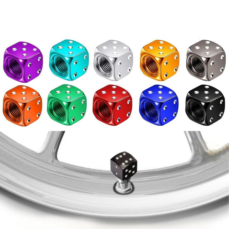 4Pcs Aluminum Alloy Tire Valve Caps Dice Wheel Stem Tyre Tire Wheel Stem Air Valve Dust Cover For Car Truck Motorcycle Bike