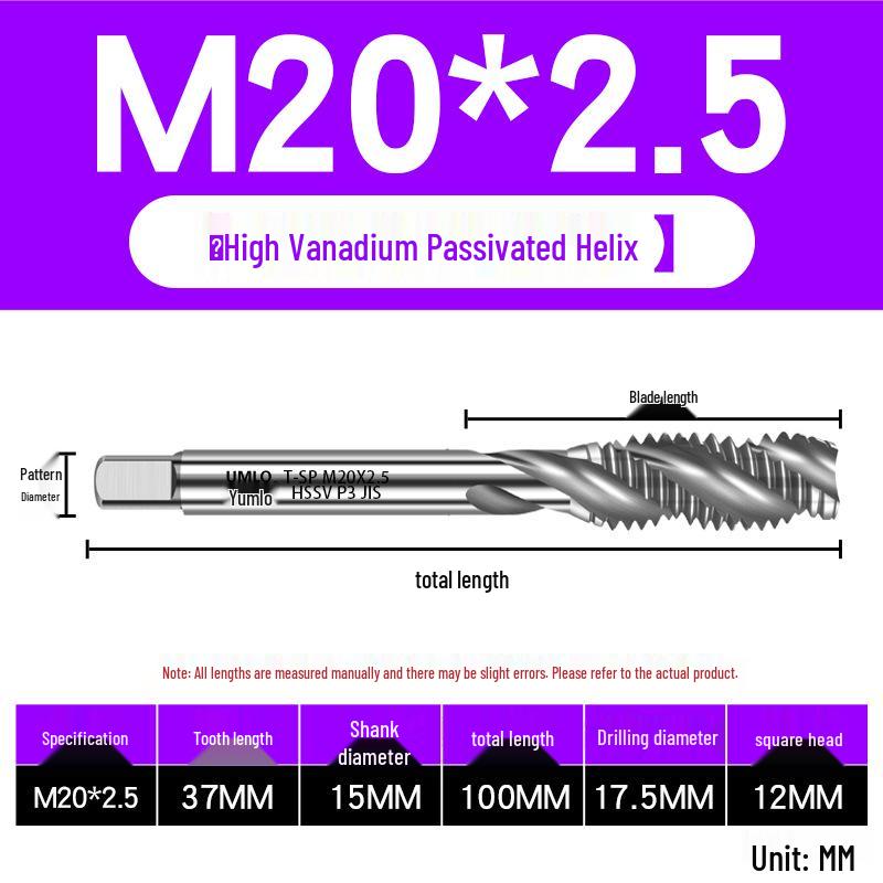 UMLO High Vanadium Spiral Tap Machine for M3-M10 Stainless Steel Tapping