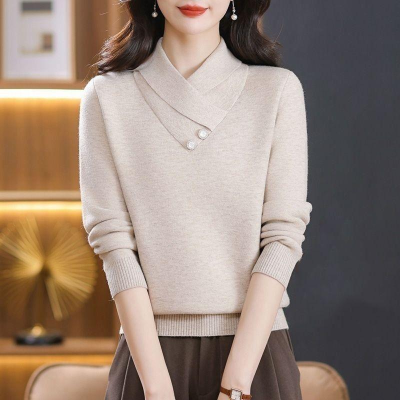 

Осень Зима Женский свитер с V-образным вырезом Толстый Теплый Свободный Пуловер Вязаный Топ Однотонный Мягкий Трикотаж 2XL абрикосовый