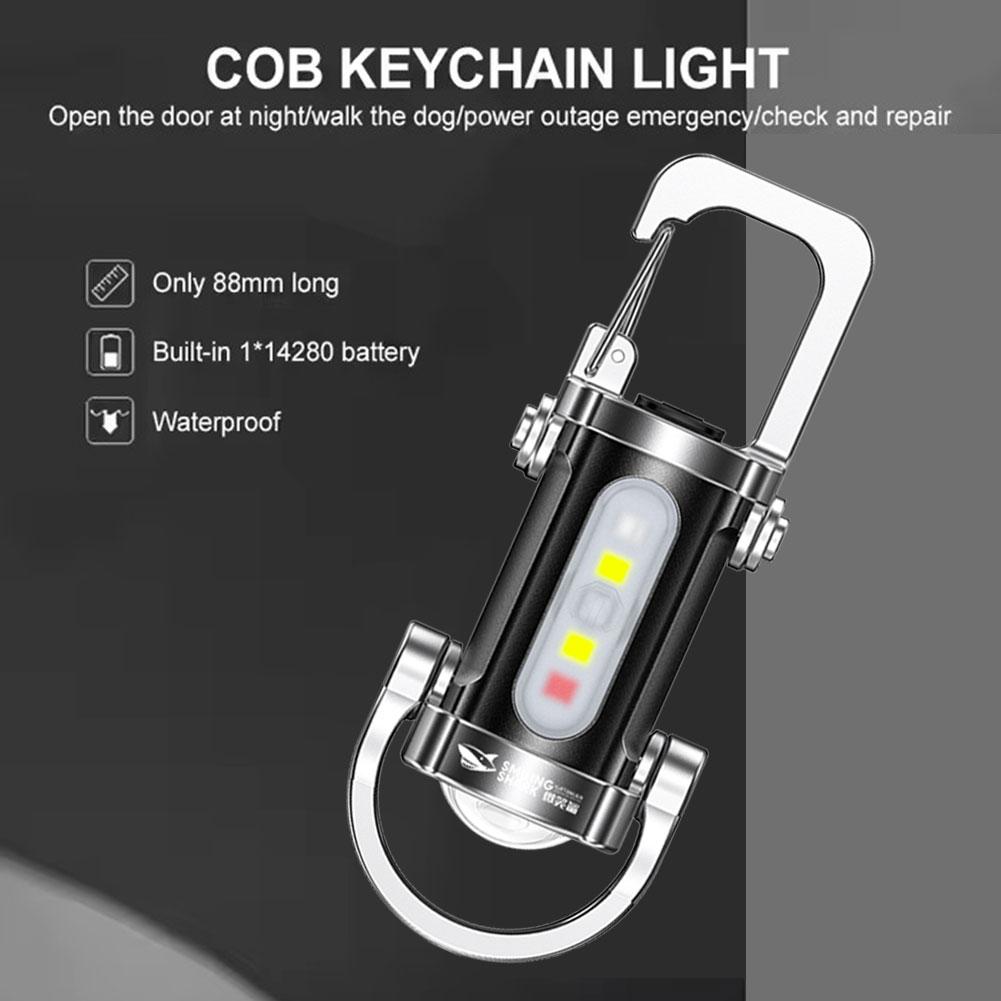 Rechargeable Keychain Flashlights Multifunction COB Work Light Waterproof Emergency Keychain Light for Walking Searching Hiking