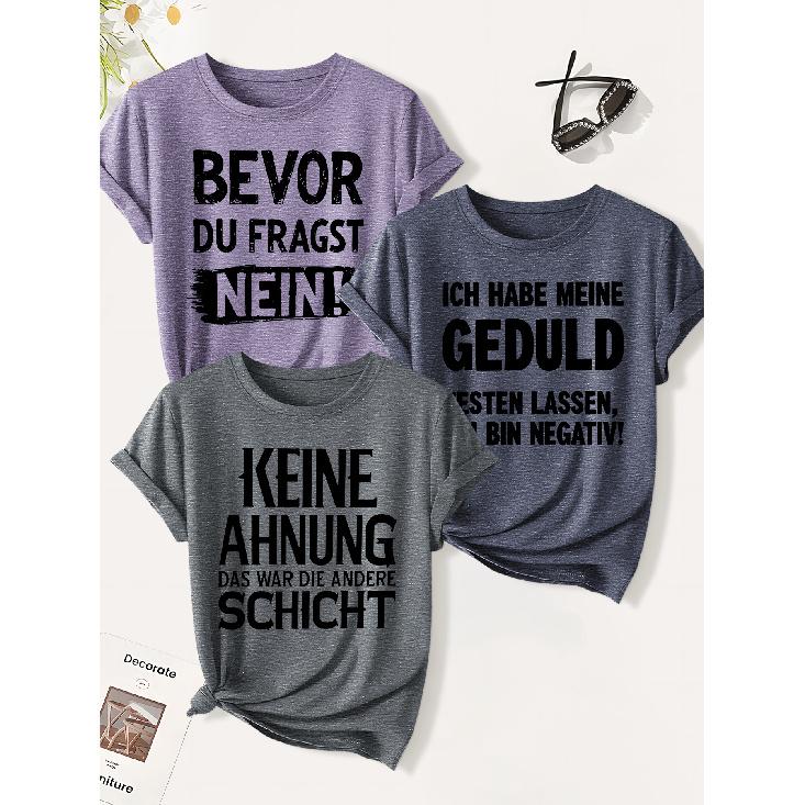3 Pack of Women's Summer Tops | Grumpy Worker with a Sharp Tongue German Print T Shirt | Cute and Trendy Casual Round-neck Short-sleeve Suit | 2026