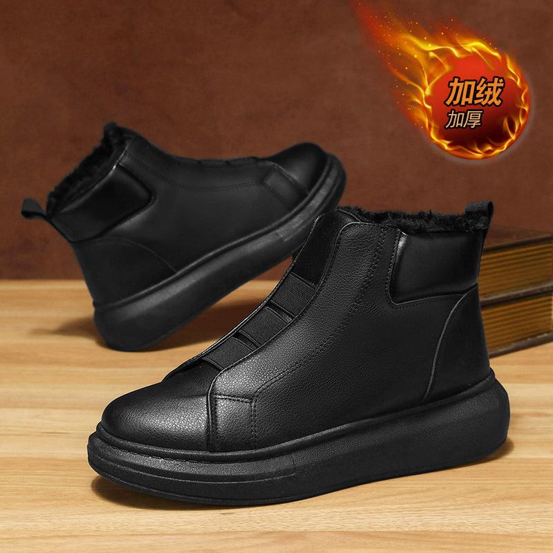 Winter new outdoor velvet warm cotton shoes comfortable round head retro British style casual shoes