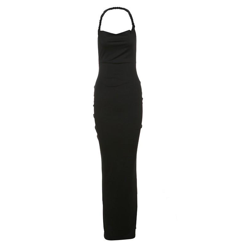 Rochie Maxi Bodycon Ruched Fără Spate cu Gât Legat, pentru Femei, Primăvară/Vară 2026, pentru Vacanță și Plajă.
