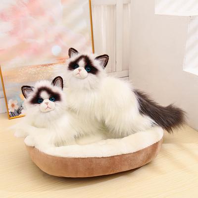 Gato de Peluche Realista Muñeca de Trapo Animal de Peluche Suave Blanco Gris Pelaje Esponjoso Ojos Azules Grandes Regalo para Mascotas Niños Decoración del Hogar Lindo