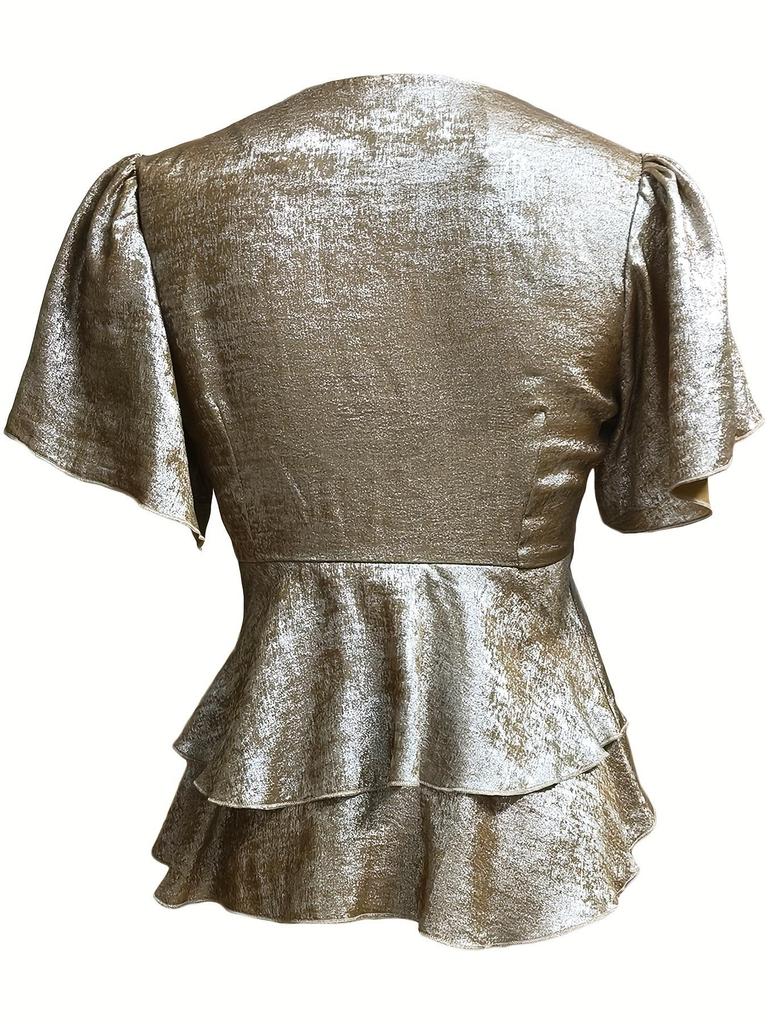 2025 Slim Women's Faux Button Pleated Top