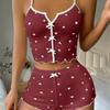 Set Sleepwear Women Pajamas Set Heart Print Soft Ribbed Fabric with Flirty Frill Trim Casual Cami Top and Short Set Loungewear