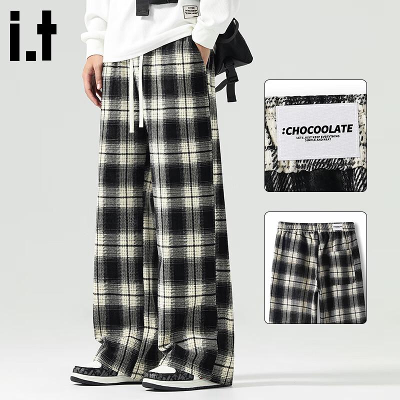 

CHOCOOLATEit Men s Colorblock Plaid Relaxed Straight Trousers 4XL