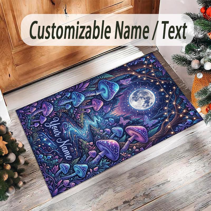 Forest Theme Crystal Velvet Floor Rug Personalized Custom Name Text Warm Carpet Home Decoration