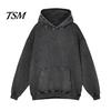Haut Douillet d'Automne Automne Printemps Sweat à Capuche Unisexe Grande Poche à Capuche Ample Délavé Usé Élastique Poignets et Ourlet Épaules Inclinées Couleur Unie