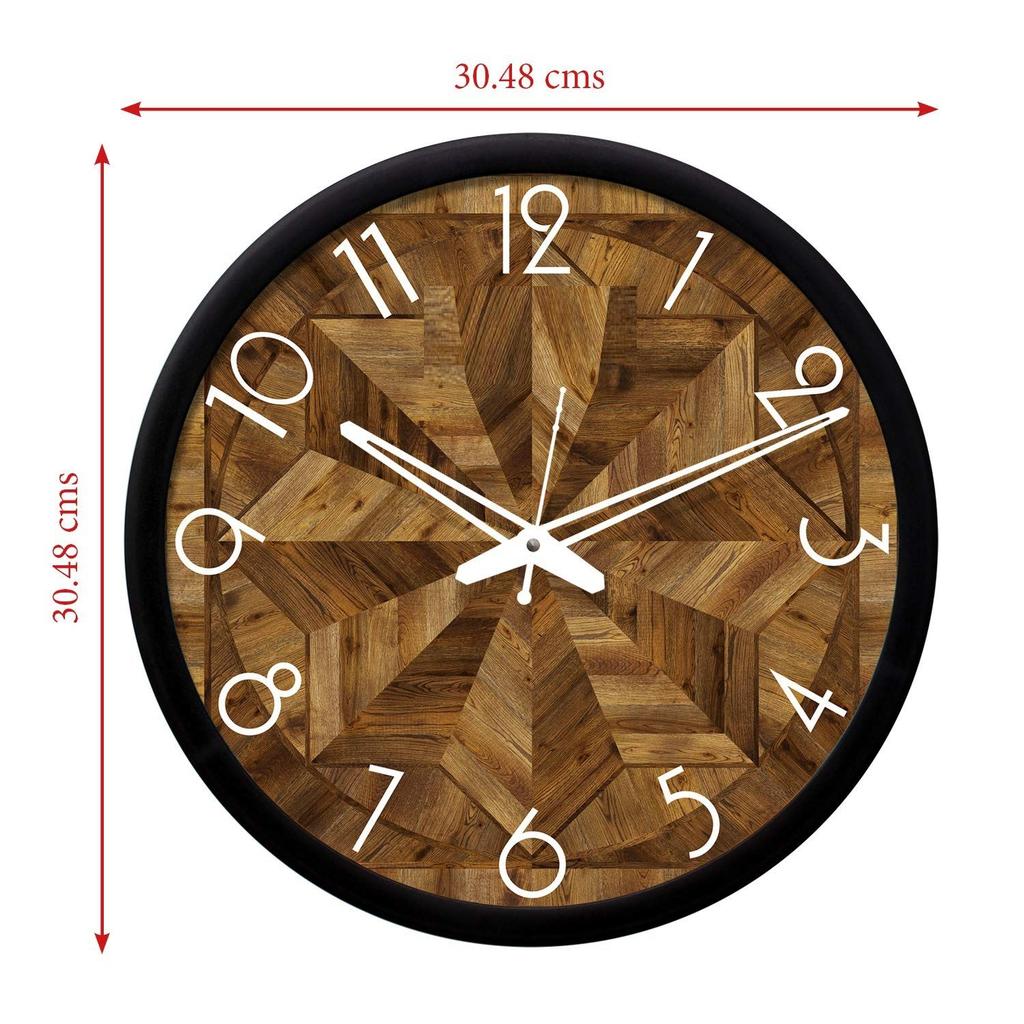 12-inch Contemporary Plastic & Glass Wall Clock - Designer (Silent Movement, Black Frame