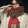 Plaid Scarf for Girls in Winter New Double Sided Korean Style High End Thickening with Coat Retro Scarf