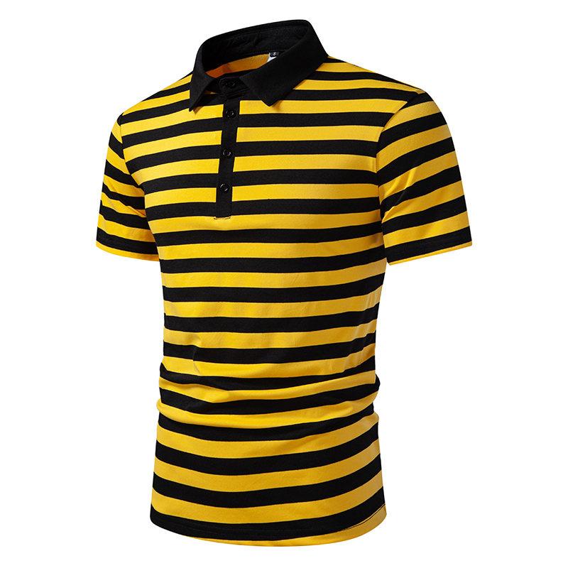 Summer Men's Classic Striped Polo Shirts Short Sleeve Breathable Casual T-Shirt Contrast Color Lapel Collar Streetwear Basic Top