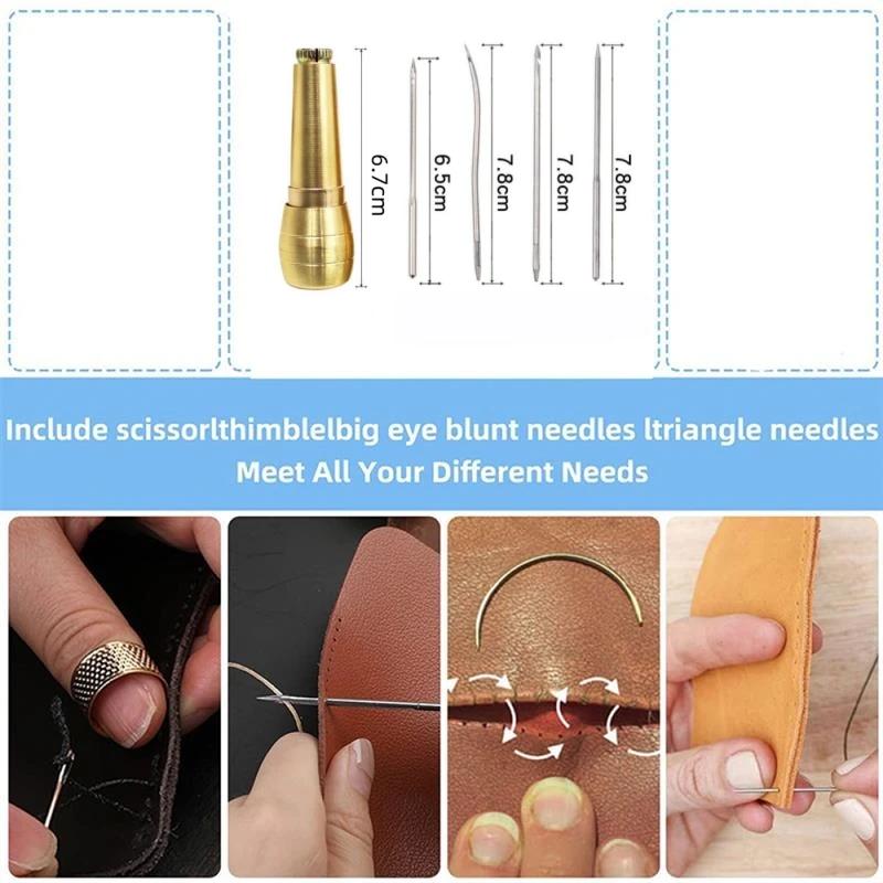 Leather Sewing Kit DIY Leather Sewing Awl Needle With Copper Handle Set Leather Canvas Tent Shoes Repairing Tool W/Nylon Thread