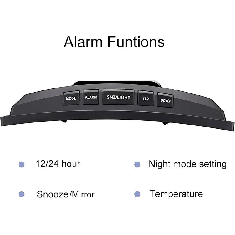 Creative Curved Electronic Clock LED Large Screen Mirror Alarm Clock Students Silent Multifunctional Desktop Clock Ornament