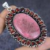 Natural Pink Thulite, Garnet 925 Sterling Silver Jewelry Pendant 2.96" ETC-13778
