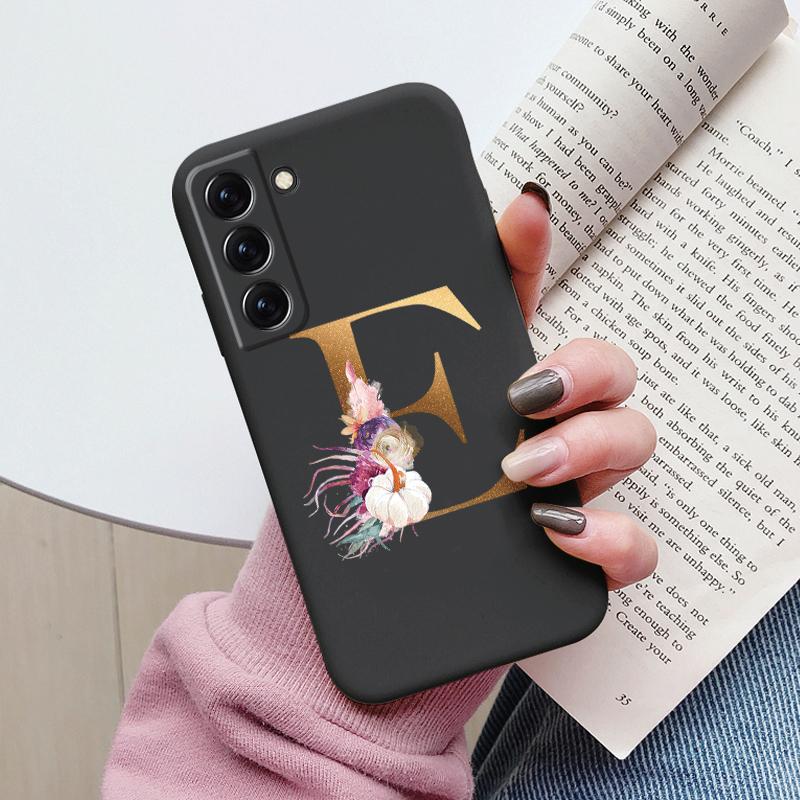 For Samsung Galaxy S22 S 22 Plus Case Flower Gold Letter A Z Soft Silicone Phone Cover For Samsung S22 Ultra Bumper S22+ Shell