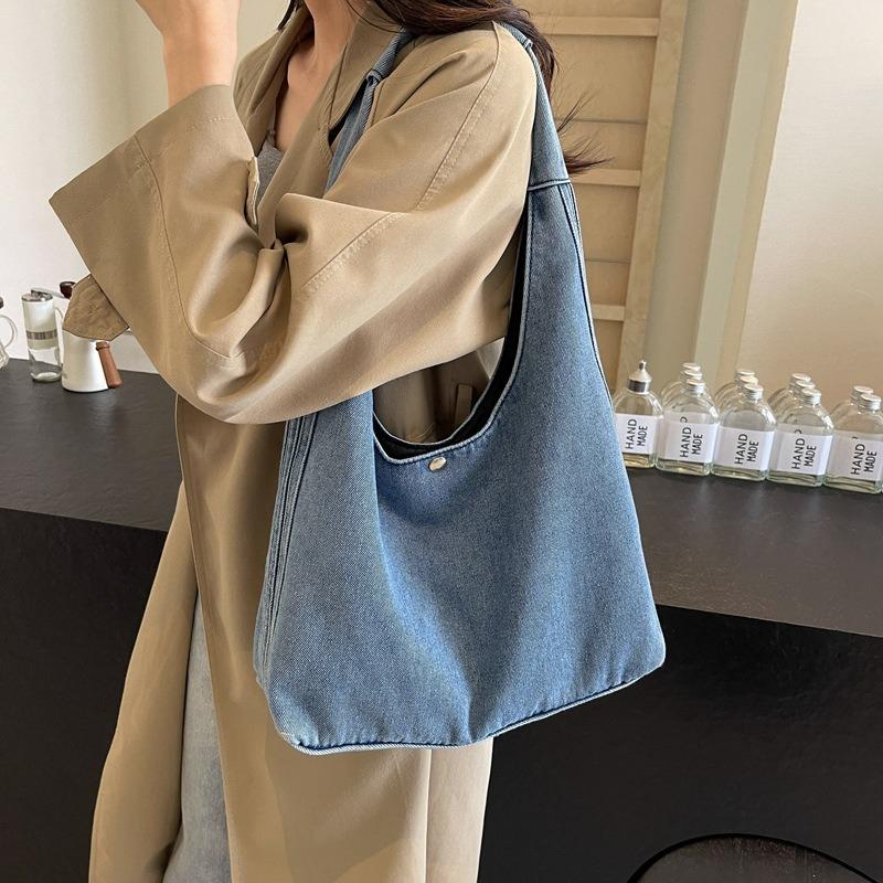 

Сумка из выстиранного денима большой вместимости для отдыха и поездок на работу светло-синий