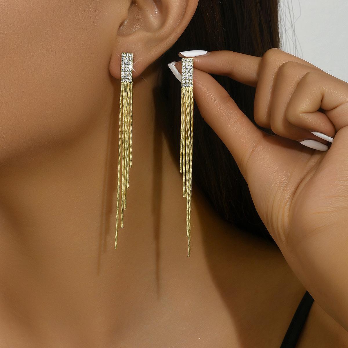 Tassel Diamond Earrings Jewelry Earrings Simple Cold Wind Temperament Earrings Women