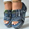 Women's Denim Platform Sandals, Fashion Open Round Toe Non Slip Slides, Outdoor Wedge Sandals