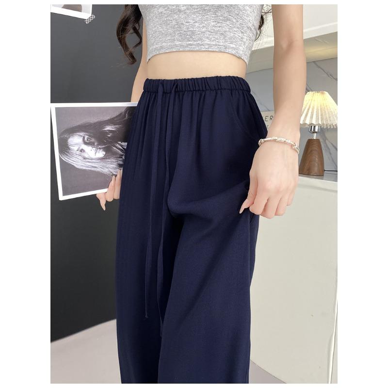 Women Linen Blend Wide Leg Pants High Waist Loose Summer Trousers