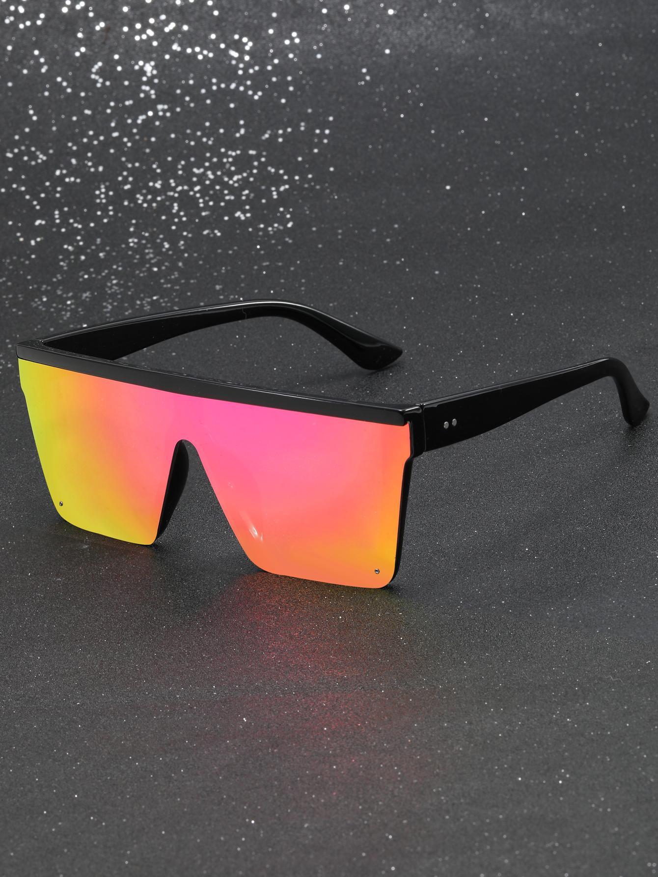 

1 pair of men s geometric one-piece flat-top sun fashion glasses фиолетовый