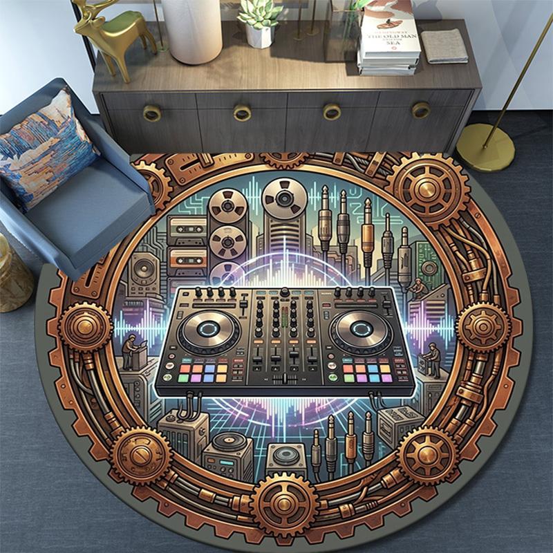 Steampunk DJ Gear Round Area Rug Under Office Chairs Bedroom Living Room Home Decor