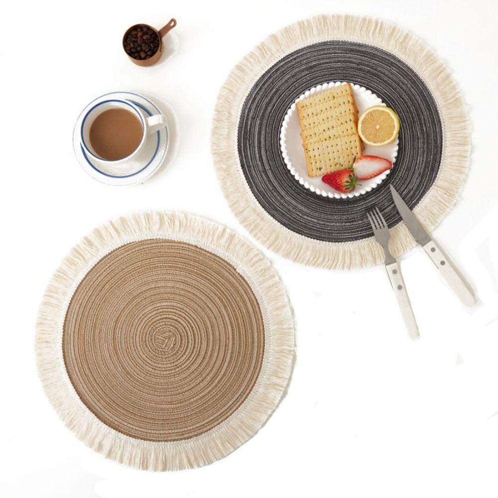 Nordic Style Dinner Placemat Tassel Woven Cup Mat Vase Pad Round Ramie Placemat  Dining Table