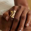 Stainless Steel Punk Irregular Wave Broad Surface Ring For Women Creative Gold Color Open Rings Waterproof Finger Jewelry Gifts