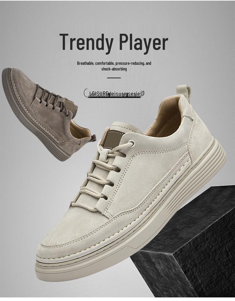 Men's Trendy British Casual Leather Sports Board Shoes, Retro Workwear Style