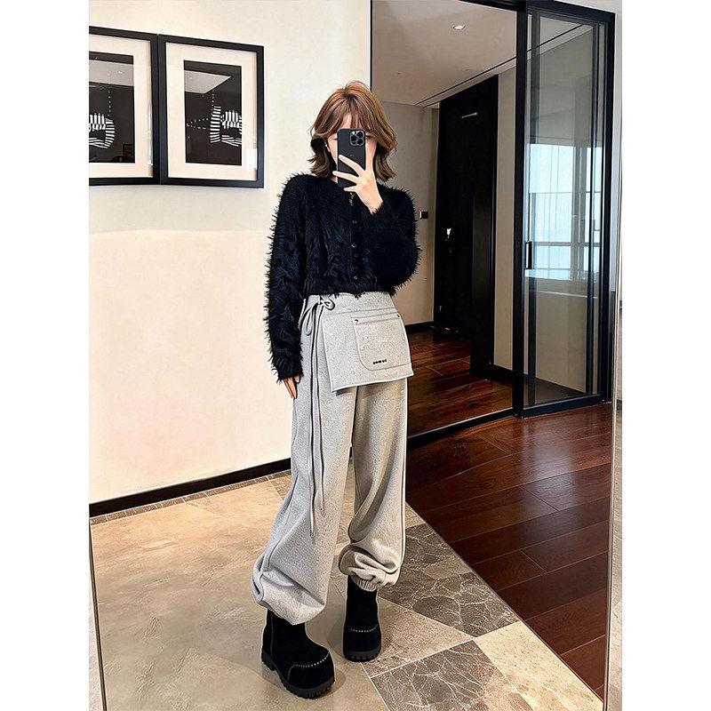 

Women s Stylish Cuffed Warm Sweatpants - Autumn/Winter Casual Straight-Leg Light Gray Small