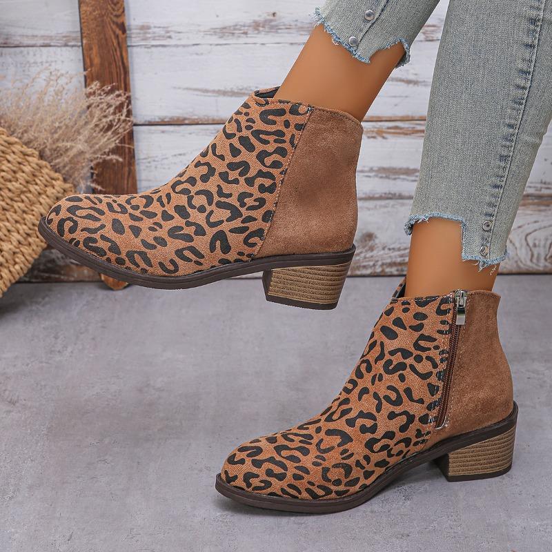 Fashion Women's Thick Heel Single Boots Winter New Round Head Suede Side Zipper Soft Sole Anti-slip Wear-resistant Low-top Shoes