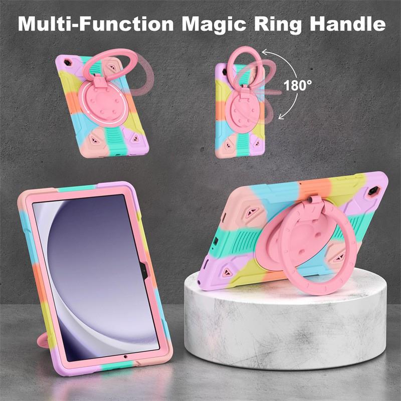 Tab A11 Silicone PC Case With Wrist Strap Stand Holder Plus Tablet - Full Protection Shockproof Rotating Kickstand