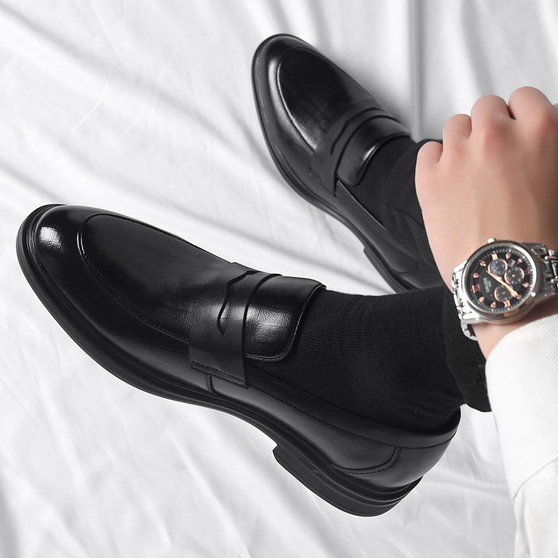 Fashion Black British Style Shoes Luxury Brand Loafers Men Leather Thick-soled Cowhide Business Shoes Designer Men's Shoes High Quality