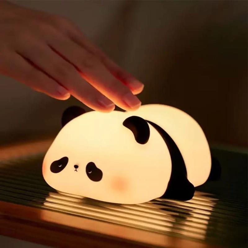 USB Rechargeable Panda LED Night Light Touch Sensor Silicone Patting Lamp Cartoon Children's Nightlight Toy Gift Bedroom Decor